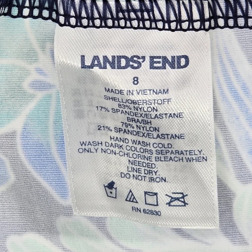 Lands’ End Blouson Tankini Top Built-In Bra Deep Sea/Sealily Floral Size 8 NWT
